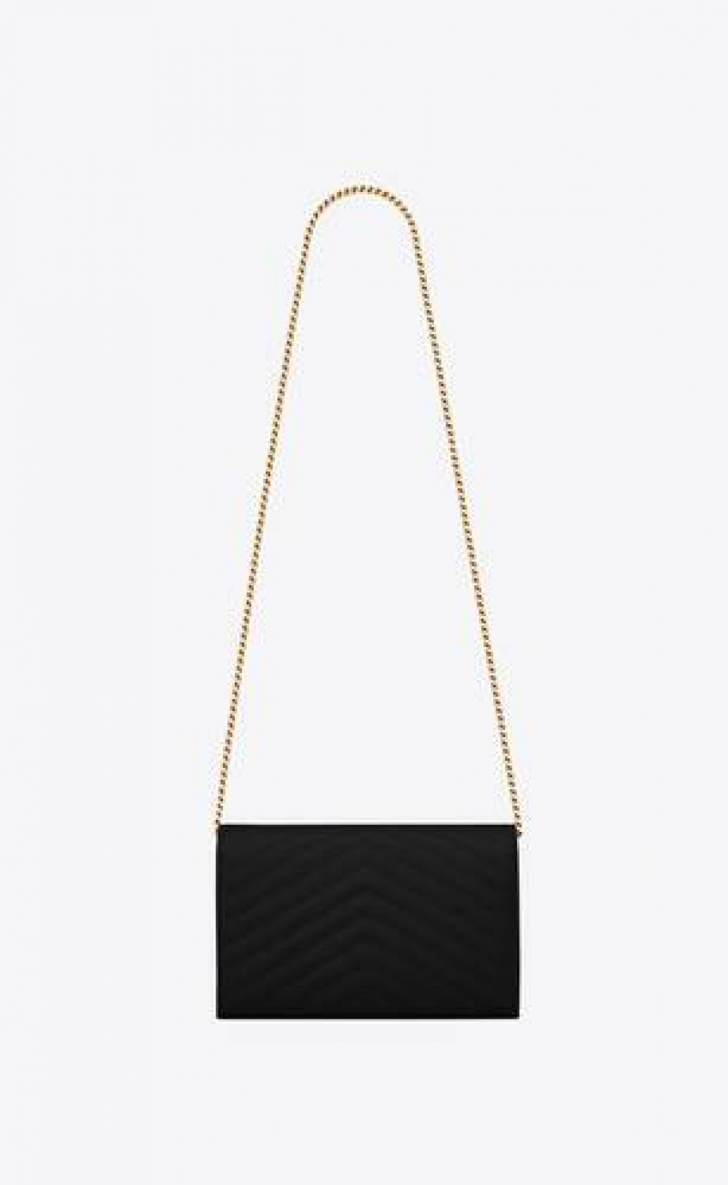 YSL Classic Cassandre Chain Wallet In Grain De Poudre Leather Black | Philippines_YSL92564