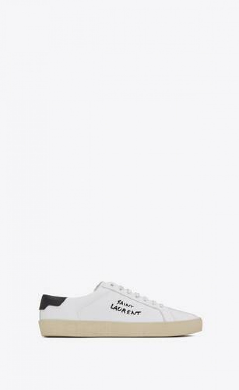 YSL Court Classic Sl/06 Embroidered Sneakers In Leather White | Philippines_YSL43681