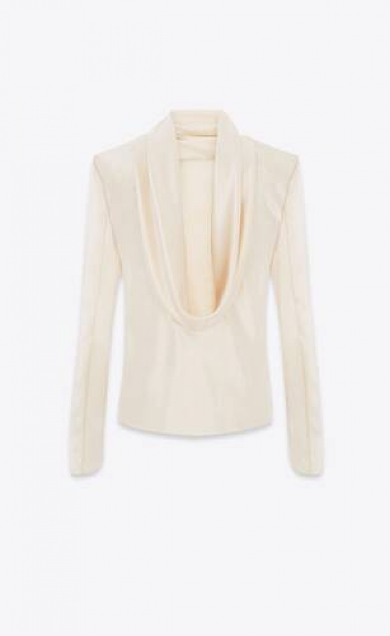 YSL Cowl-back Blouse In Silk Satin Crepe White | Philippines_YSL55797