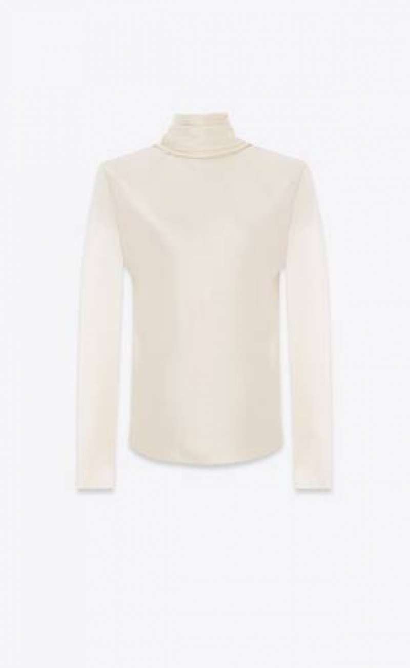 YSL Cowl-back Blouse In Silk Satin Crepe White | Philippines_YSL55797