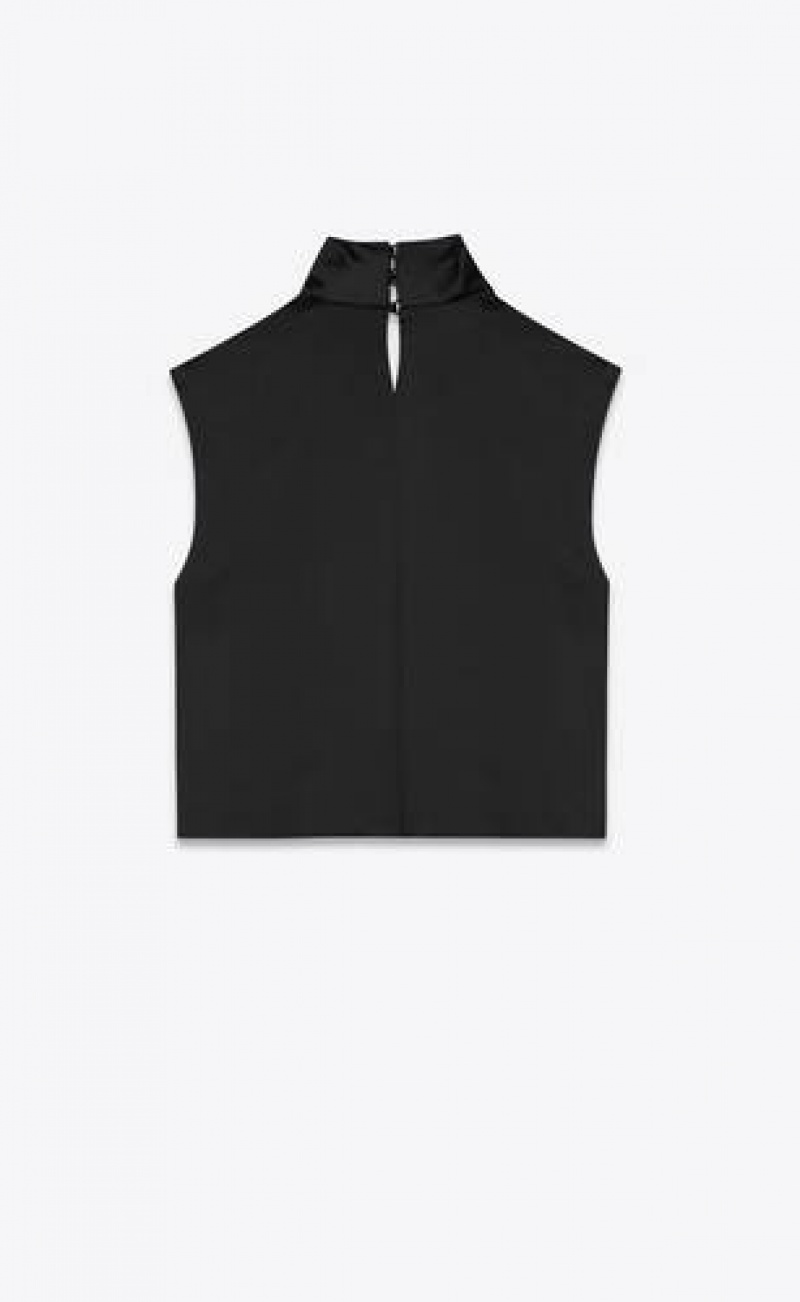 YSL Cowl-neck Crop Satin Black | Philippines_YSL23818