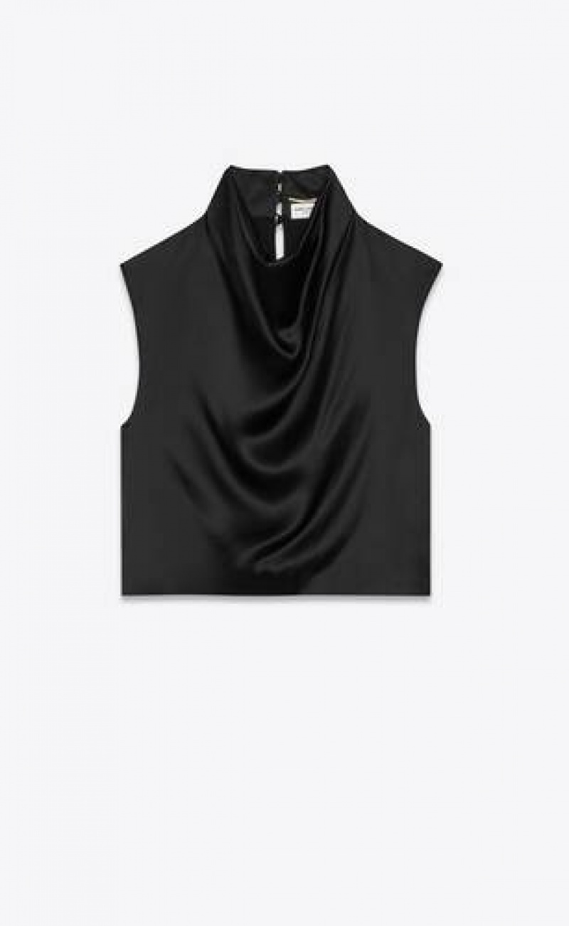 YSL Cowl-neck Crop Satin Black | Philippines_YSL23818