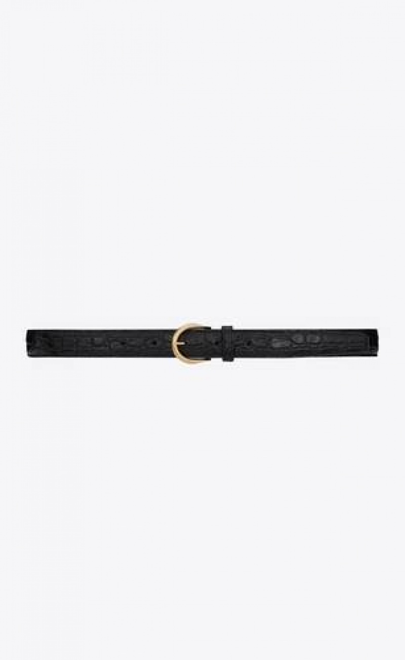 YSL Croissant De Lune Buckle Crocodile-embossed Leather Black | Philippines_YSL84944