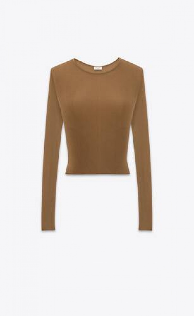 YSL Cropped Top In Ribbed Brown | Philippines_YSL93859