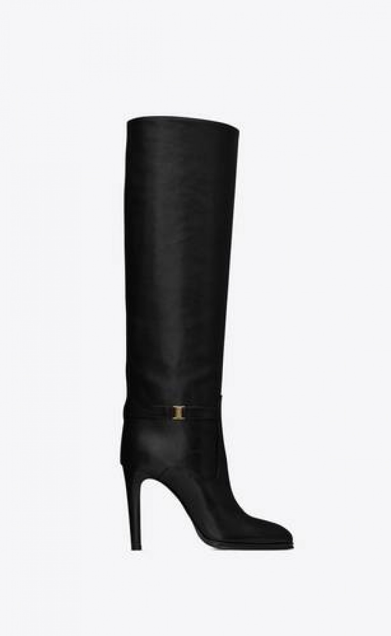 YSL Diane Boots In Grained Leather Black | Philippines_YSL27715