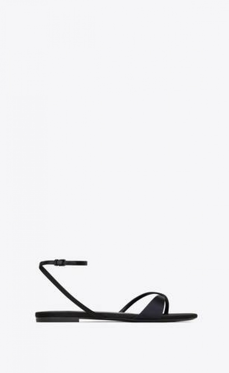 YSL Dive Sandals In Silk Satin Navy Black | Philippines_YSL52181