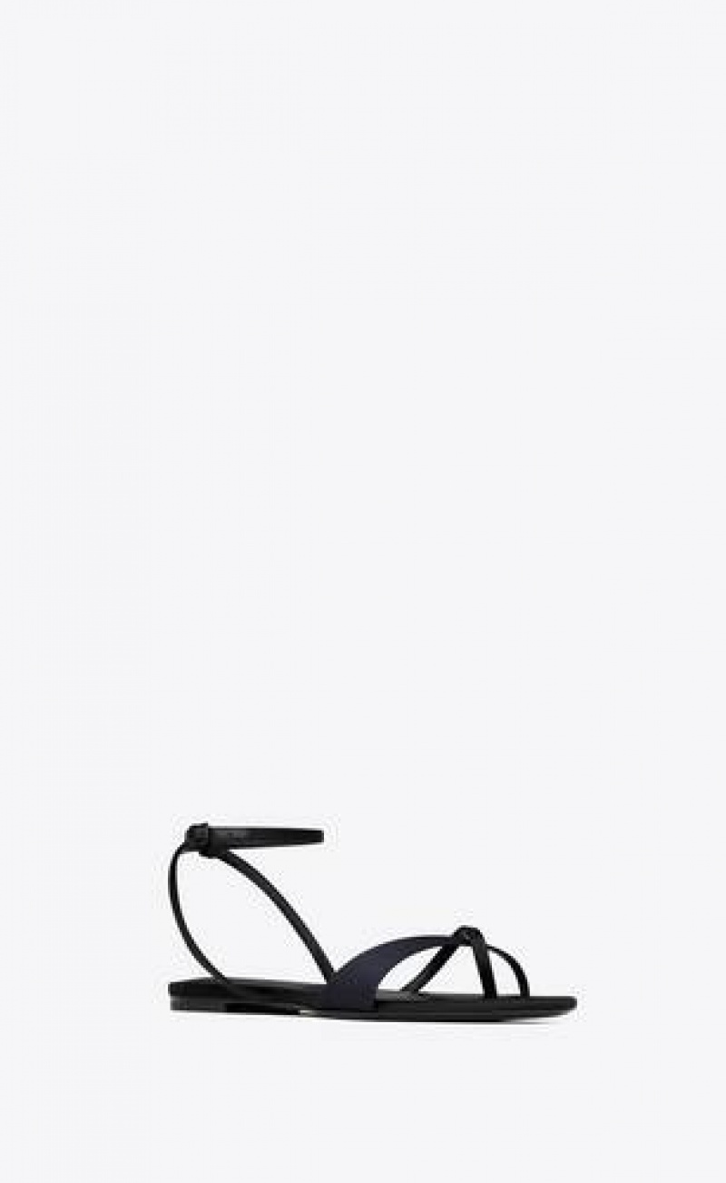 YSL Dive Sandals In Silk Satin Navy Black | Philippines_YSL52181