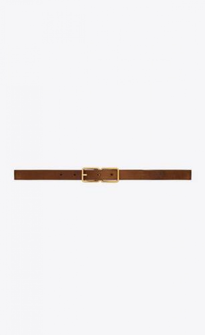 YSL Double-buckle Thin Aged Suede Brown Gold | Philippines_YSL64654