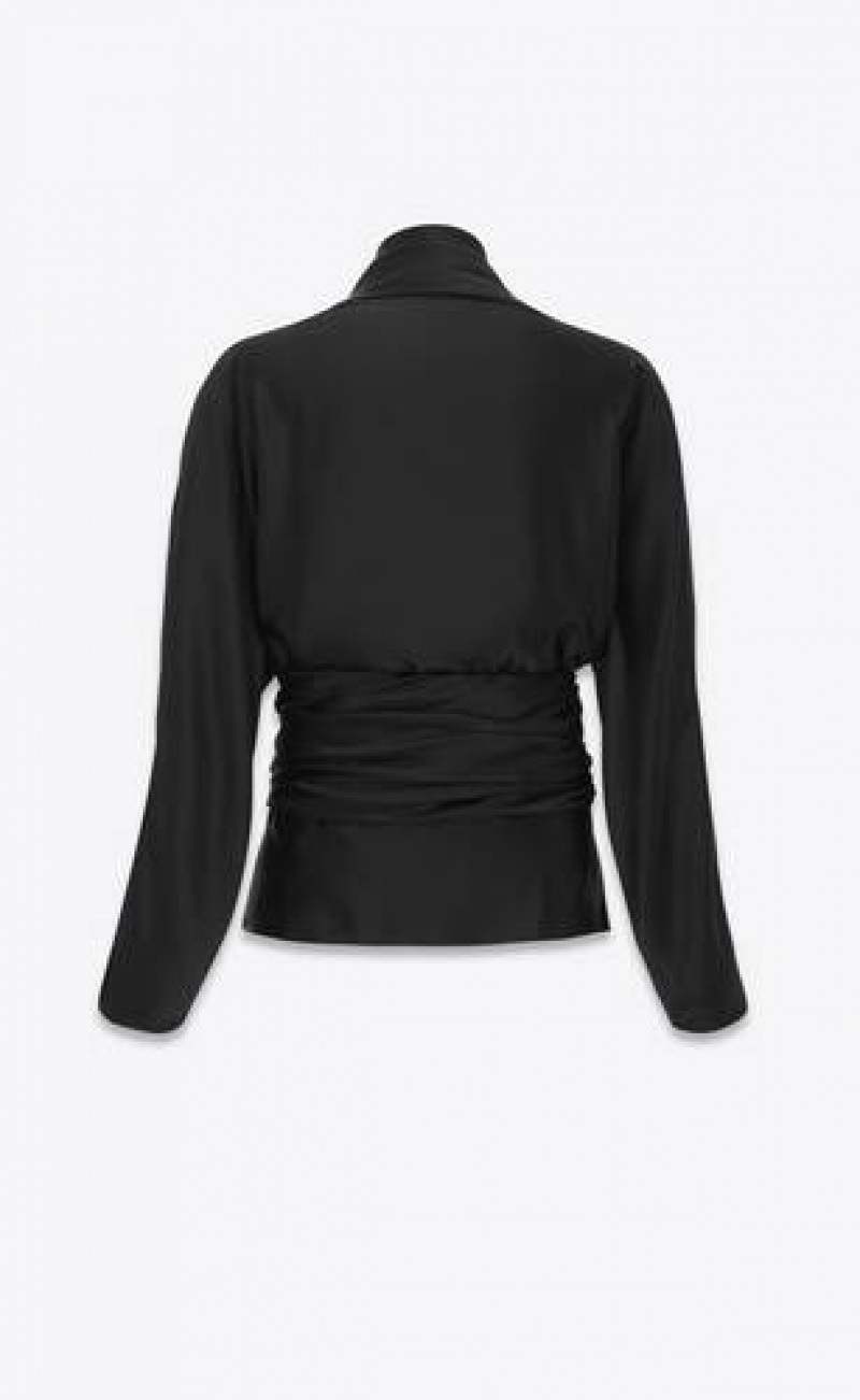 YSL Draped Blouse In Satin Crepe Black | Philippines_YSL56485