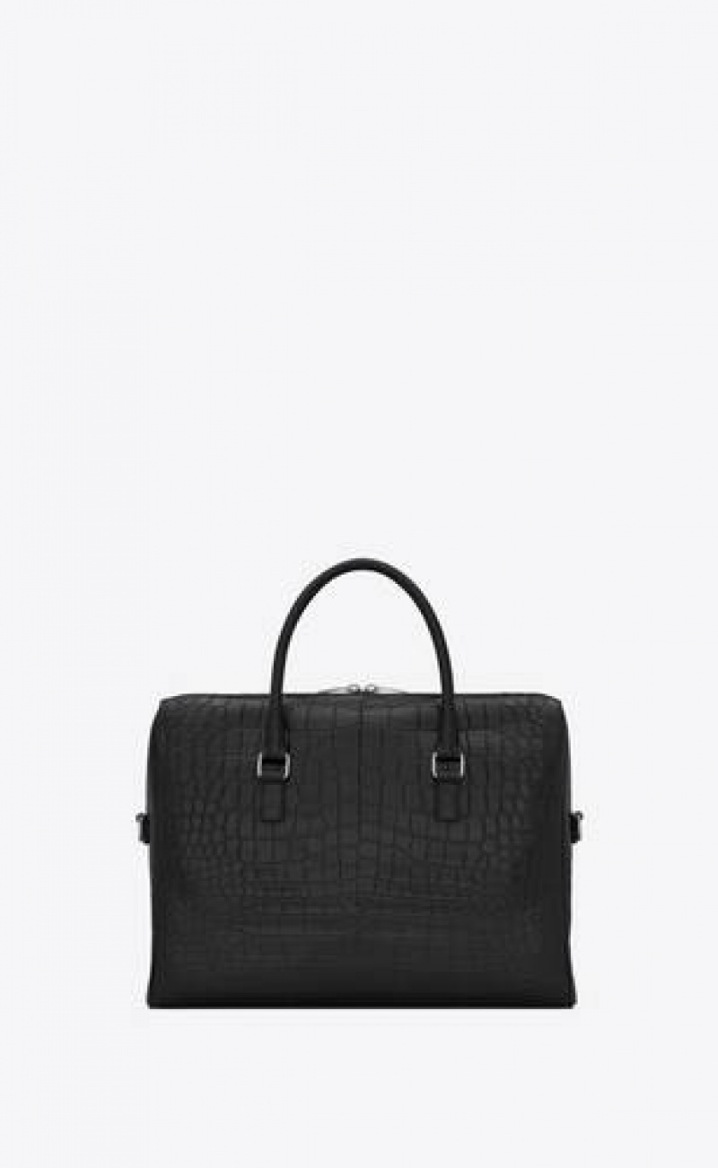 YSL Duffle Saint Laurent Crocodile-embossed Matte Leather Black | Philippines_YSL40726