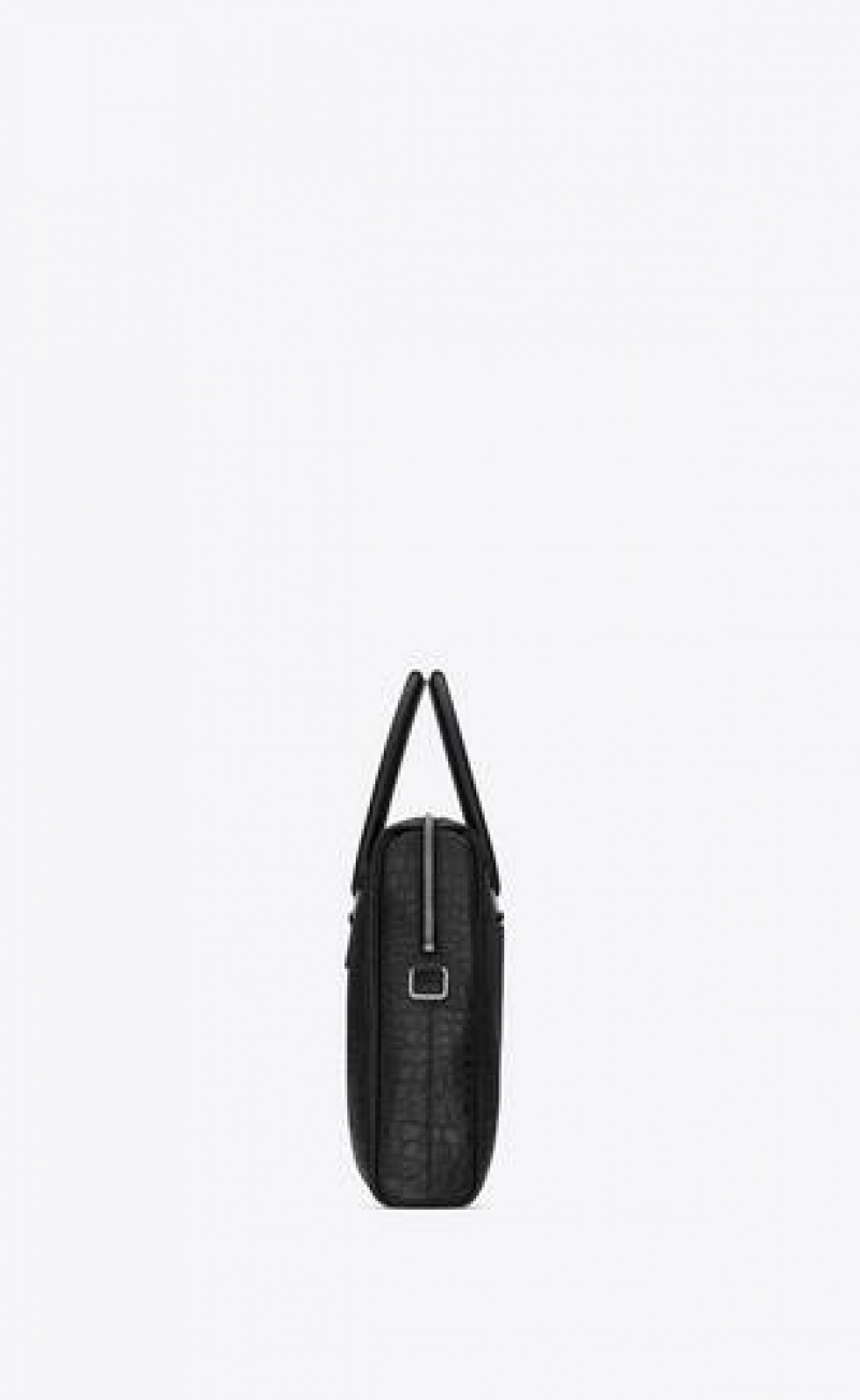 YSL Duffle Saint Laurent Crocodile-embossed Matte Leather Black | Philippines_YSL40726