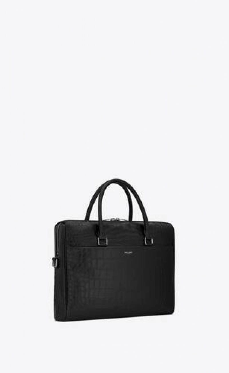 YSL Duffle Saint Laurent Crocodile-embossed Matte Leather Black | Philippines_YSL40726