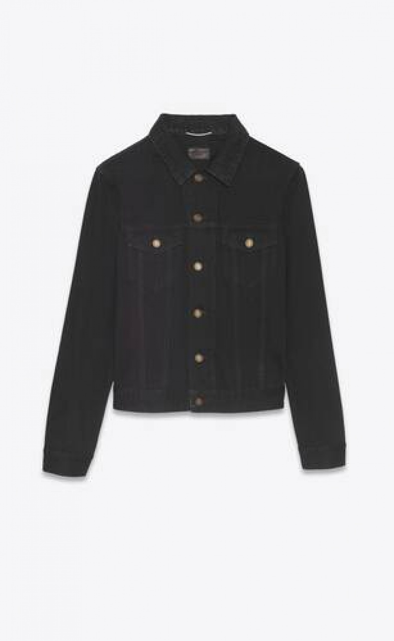 YSL Fitted Jacket In Worn Black Denim Black | Philippines_YSL49213