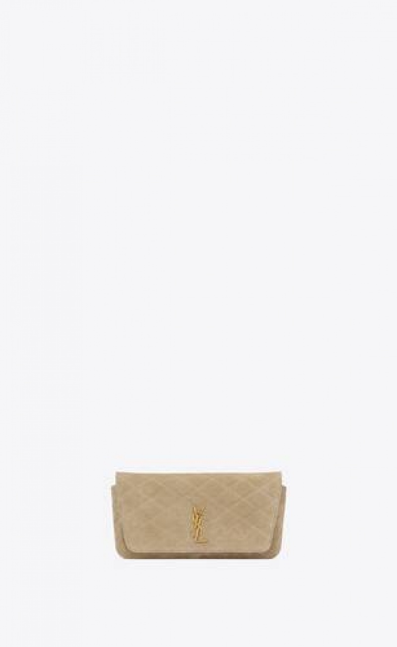 YSL Gaby Chain Phone Holder In Quilted Suede Gold | Philippines_YSL44560