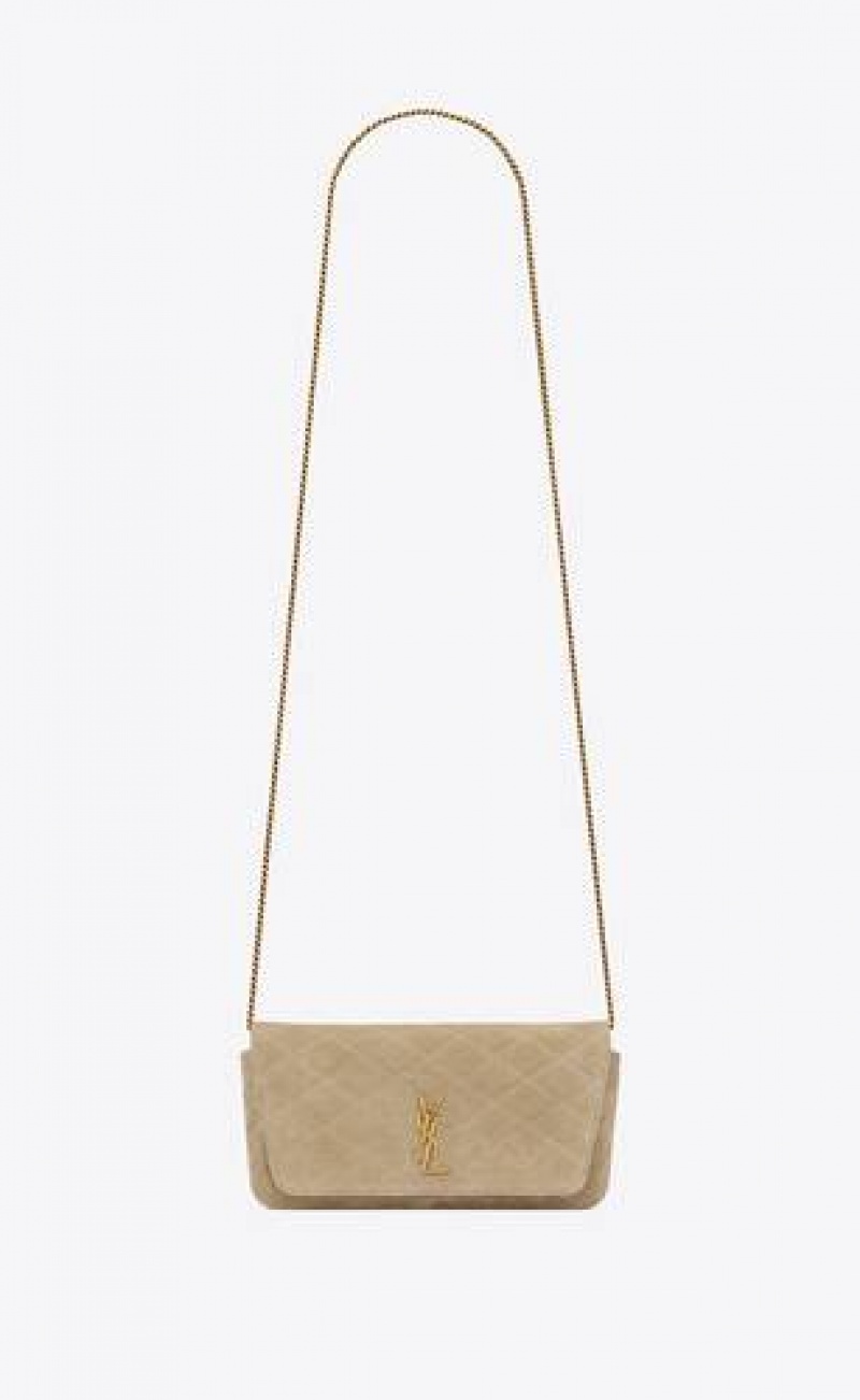 YSL Gaby Chain Phone Holder In Quilted Suede Gold | Philippines_YSL44560