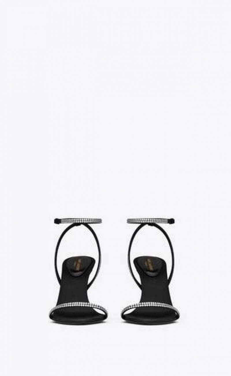 YSL Georgia Sandals In Crepe Satin With Rhinestones Black | Philippines_YSL65405