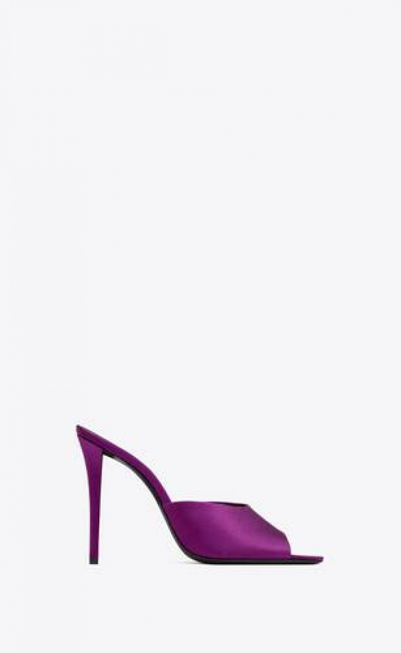 YSL Goldie Mules In Satin Crepe Purple | Philippines_YSL43245