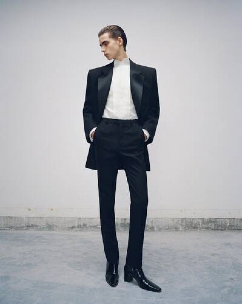 YSL High-waisted Tuxedo Raised-stripe Wool Black | Philippines_YSL12102