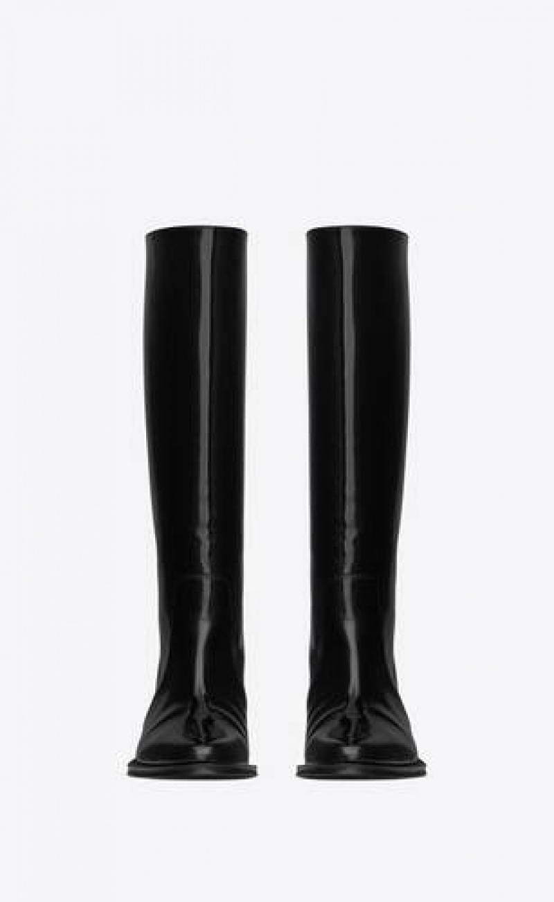 YSL Hunt Boots In Glazed Leather Black | Philippines_YSL48277