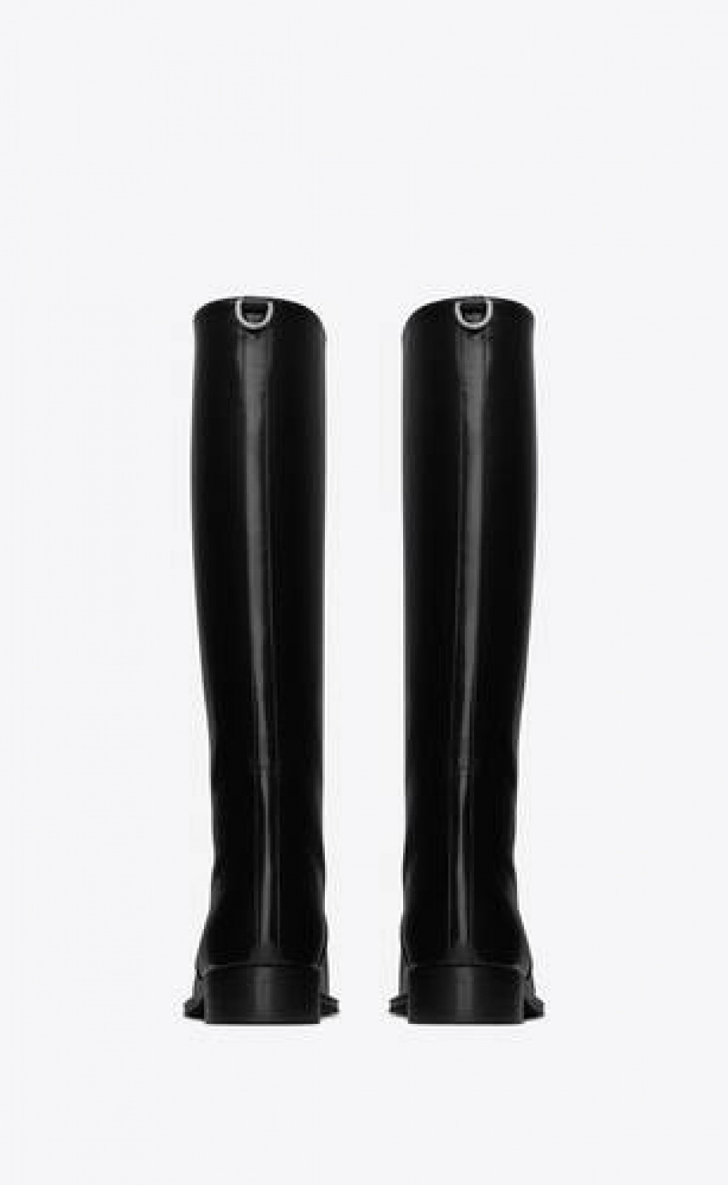 YSL Hunt Boots In Glazed Leather Black | Philippines_YSL48277