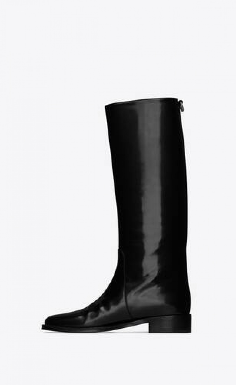 YSL Hunt Boots In Glazed Leather Black | Philippines_YSL48277