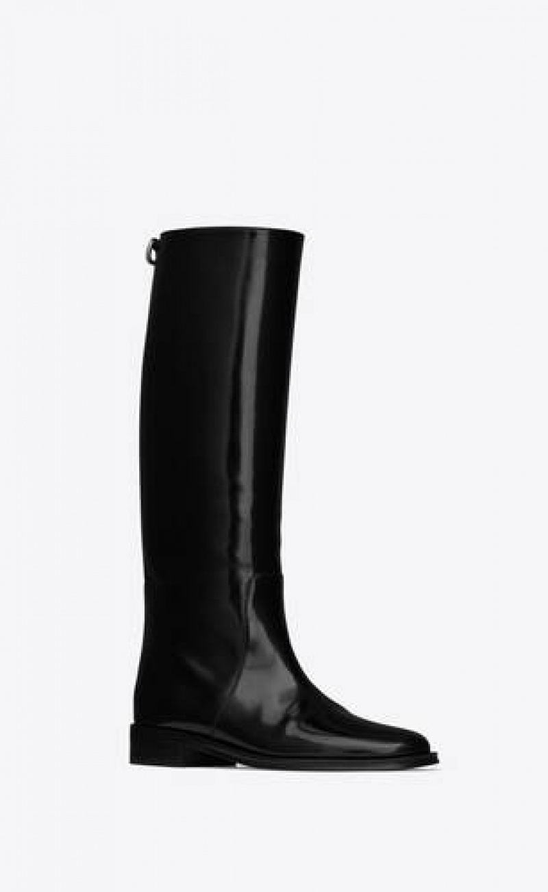 YSL Hunt Boots In Glazed Leather Black | Philippines_YSL48277