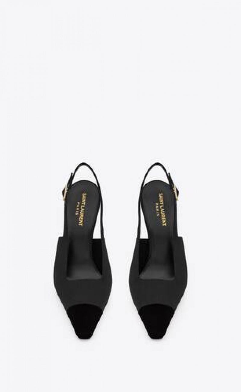 YSL Ines Slingback Pumps In Satin Crepe Black | Philippines_YSL93963