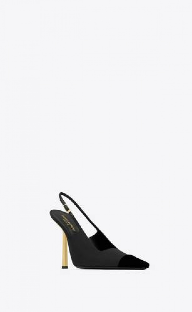 YSL Ines Slingback Pumps In Satin Crepe Black | Philippines_YSL93963