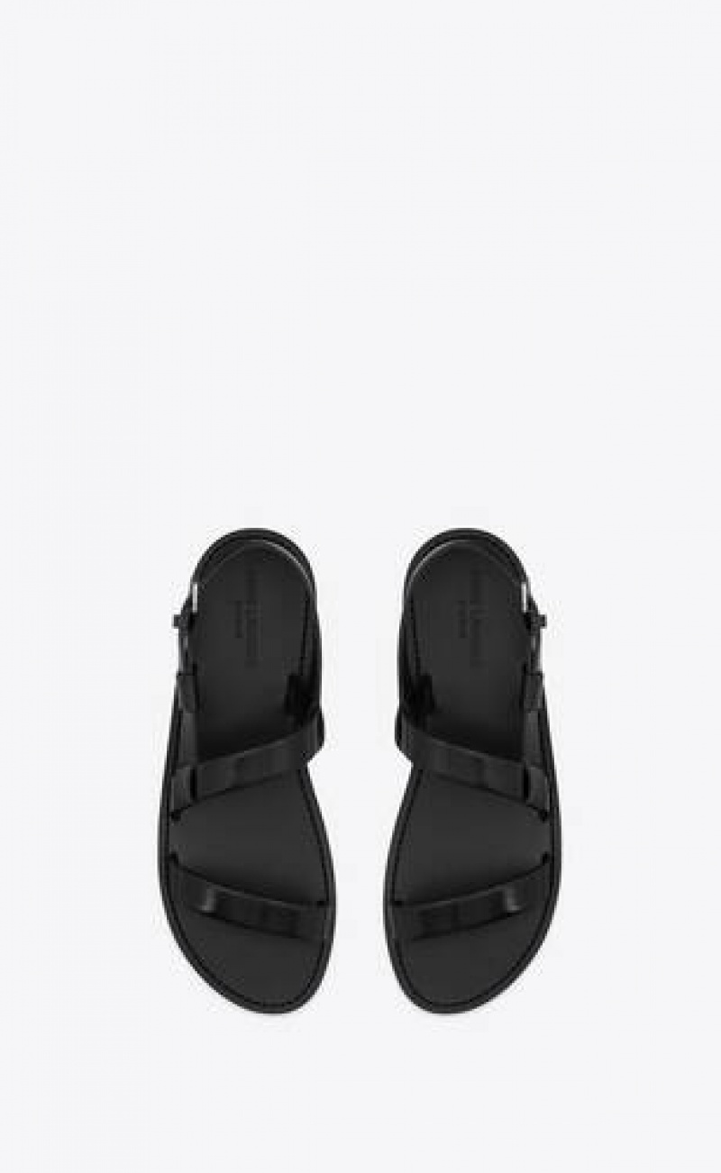 YSL Jean Sandals In Glazed Leather Black | Philippines_YSL51739