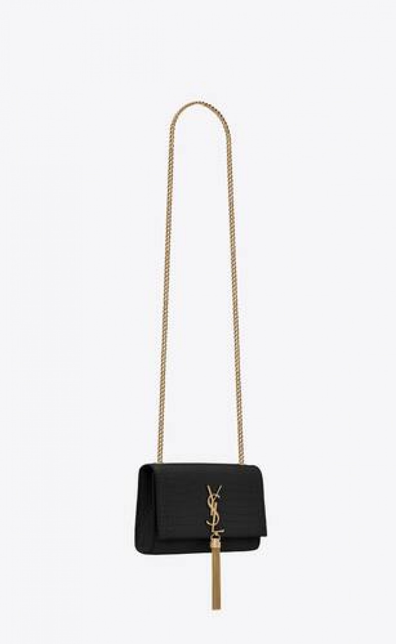 YSL Kate Small Tassel In Crocodile-embossed Leather Black | Philippines_YSL60558