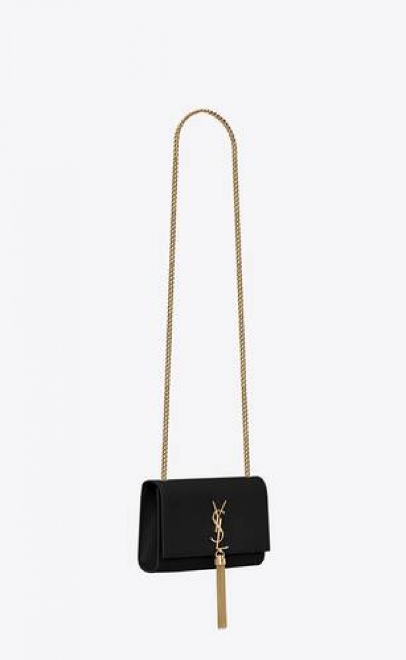 YSL Kate Small Tassel In Grain De Poudre Embossed Leather Black | Philippines_YSL58683