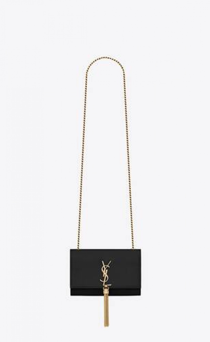 YSL Kate Small Tassel In Grain De Poudre Embossed Leather Black | Philippines_YSL58683