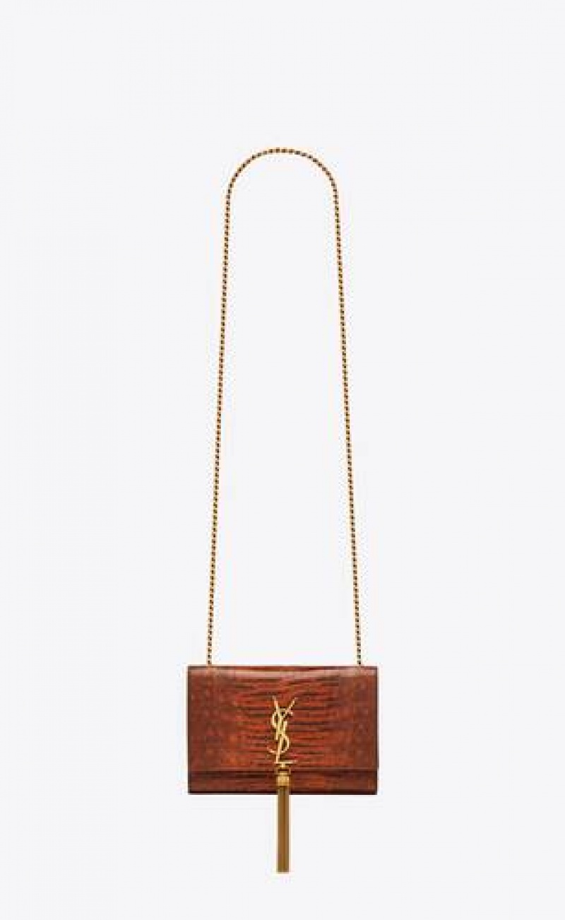 YSL Kate Small Tassel In Lacquered Lizard Skin Dark Red | Philippines_YSL82127