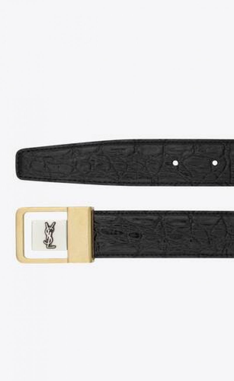 YSL La 66 Buckle Crocodile-embossed Leather Black | Philippines_YSL71426