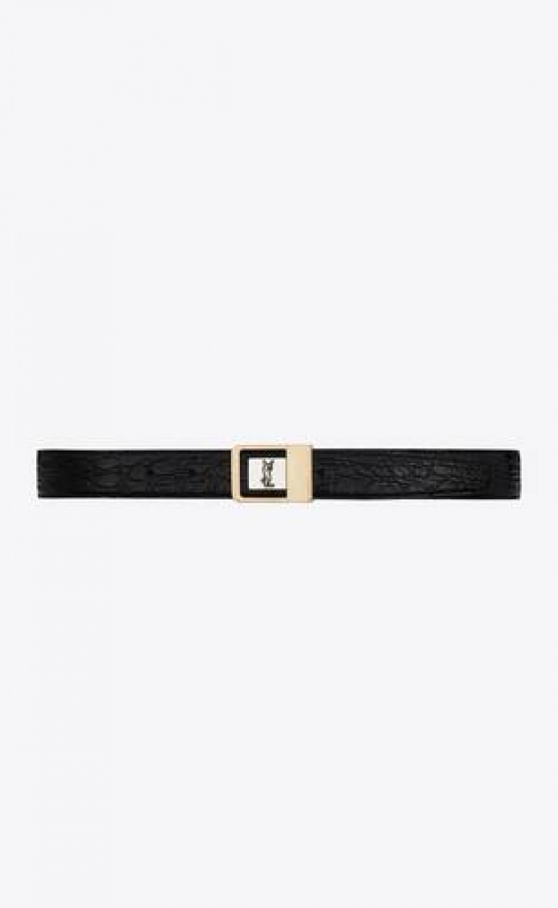 YSL La 66 Buckle Crocodile-embossed Leather Black | Philippines_YSL71426