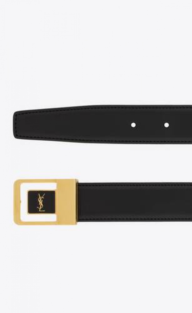 YSL La 66 Buckle Lacquered Leather Black | Philippines_YSL30467