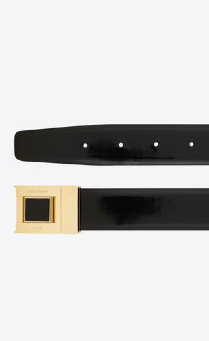 YSL La 76 Buckle Brushed Leather And Enamel Black | Philippines_YSL61464