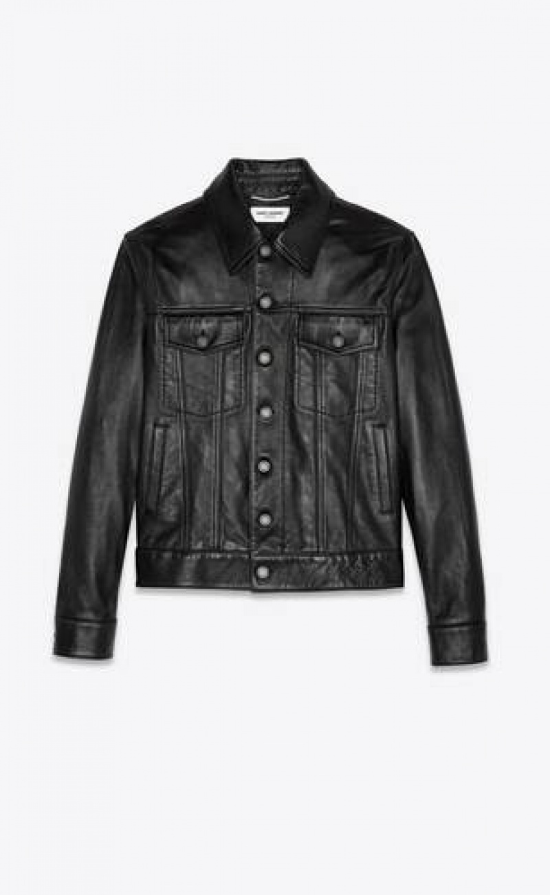 YSL Lambskin Denim Jacket Black | Philippines_YSL21733