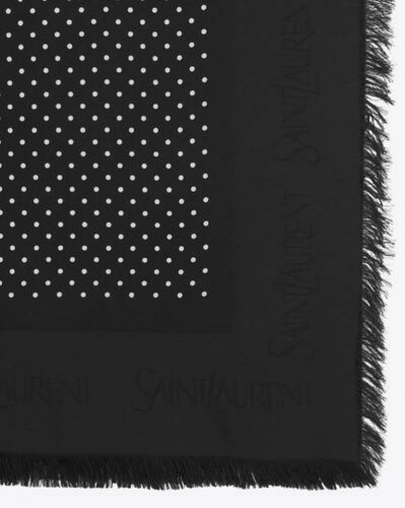 YSL Large Square Scarf In Micro Heart Modal And Silk Black White | Philippines_YSL63304