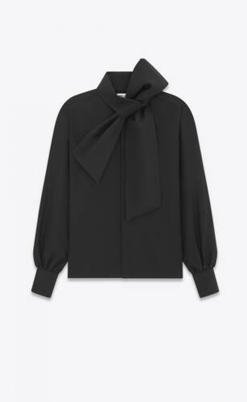 YSL LavallièRe-neck Blouse In Cotton Poplin Black | Philippines_YSL83675