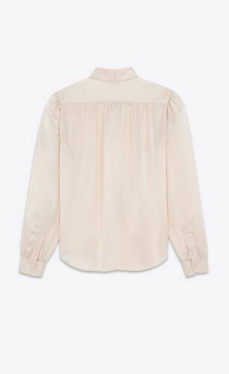 YSL LavallièRe-neck Blouse In Silk Satin White | Philippines_YSL38343