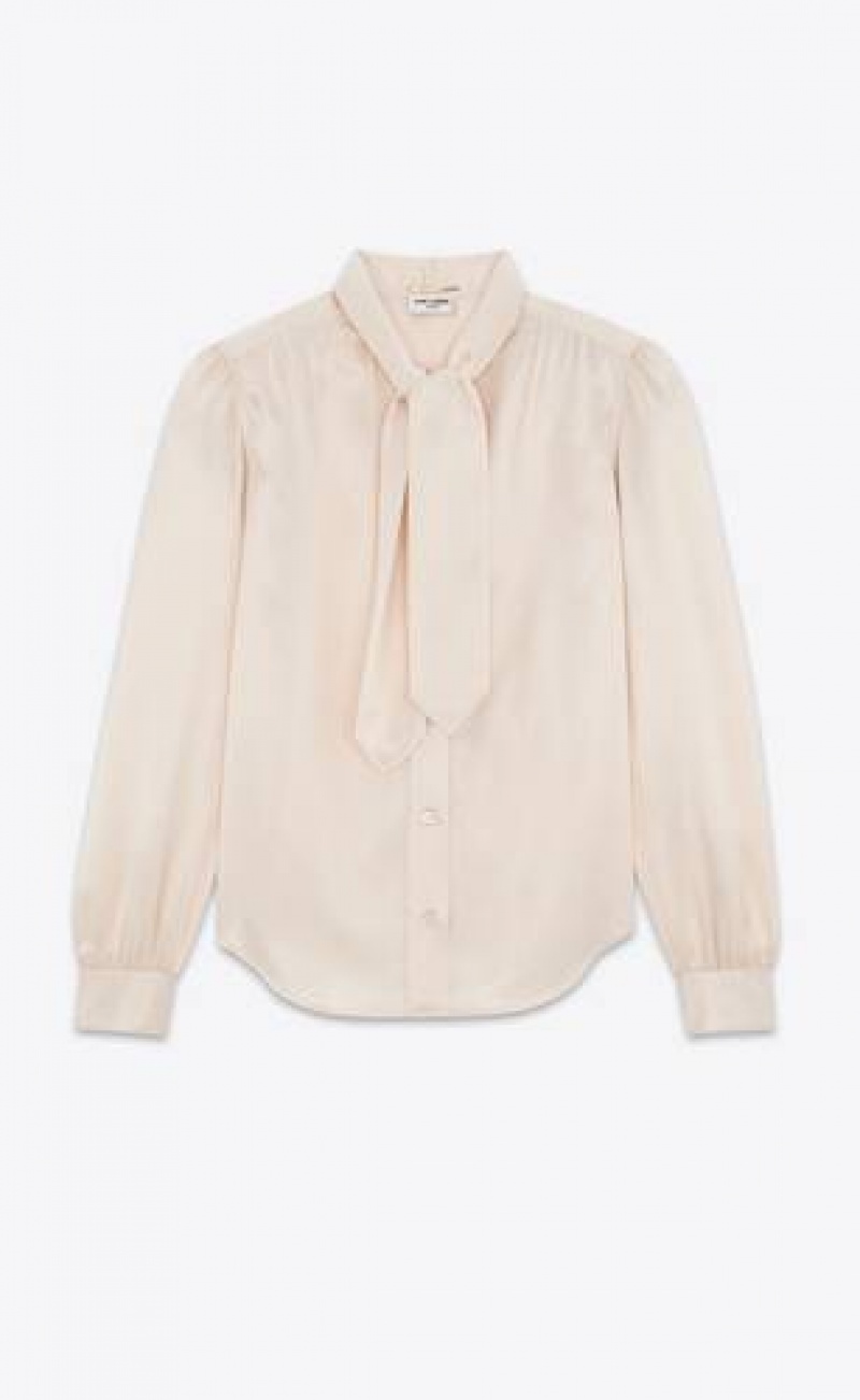 YSL LavallièRe-neck Blouse In Silk Satin White | Philippines_YSL38343