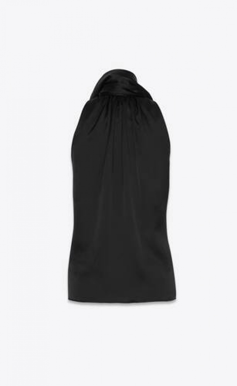 YSL LavallièRe-neck Top In Silk Satin Black | Philippines_YSL42689