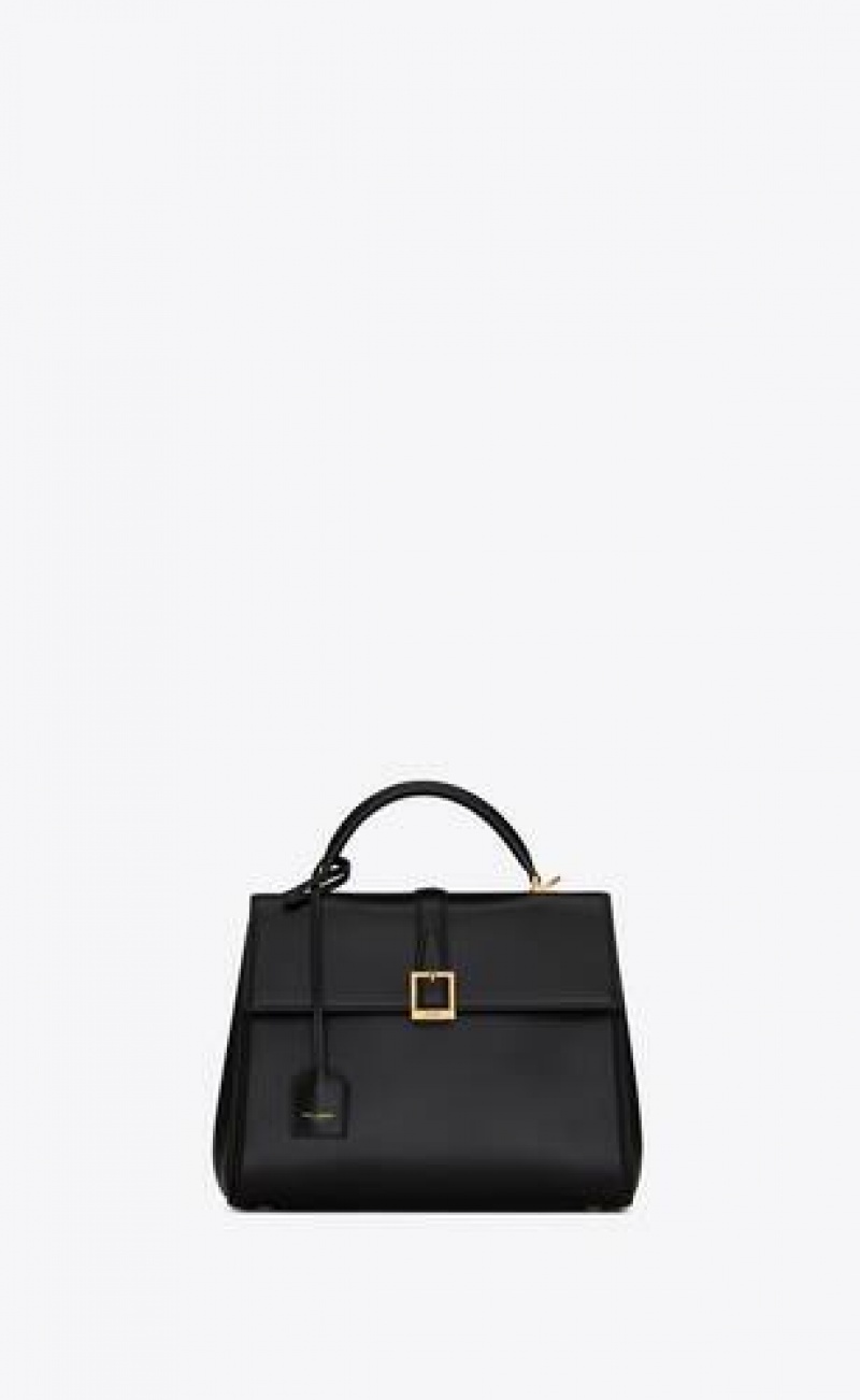 YSL Le Fermoir Small Top Handle Bag In Shiny Leather Black | Philippines_YSL83111