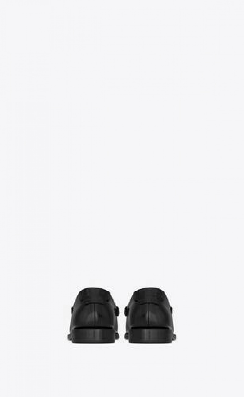 YSL Le Loafer Penny Slippers In Glazed Leather Black | Philippines_YSL48299