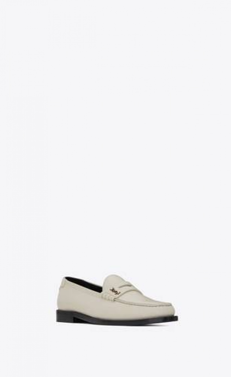 YSL Le Loafer Penny Slippers In Smooth Leather White | Philippines_YSL81458