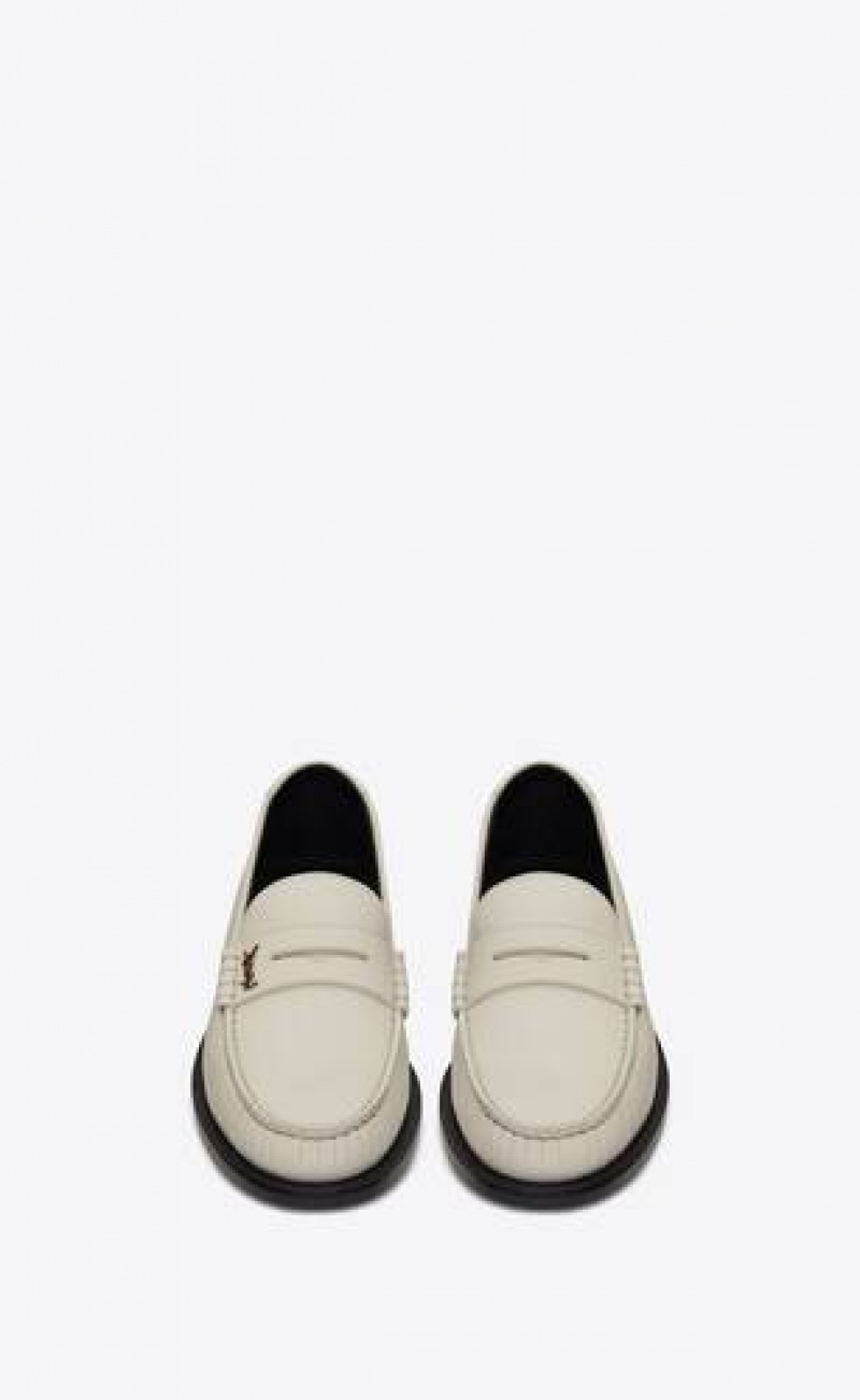 YSL Le Loafer Penny Slippers In Smooth Leather White | Philippines_YSL81458