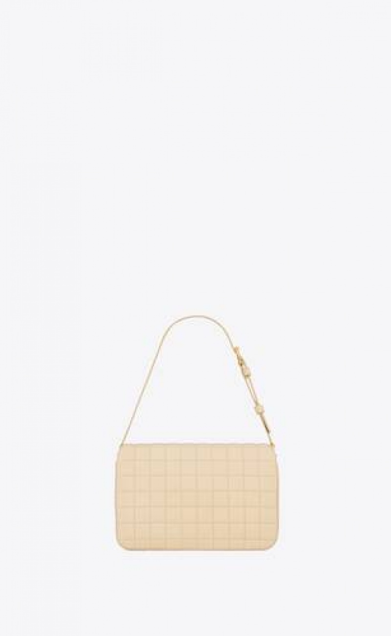 YSL Le Maillon Satchel In Quilted Nubuck Suede White | Philippines_YSL78911