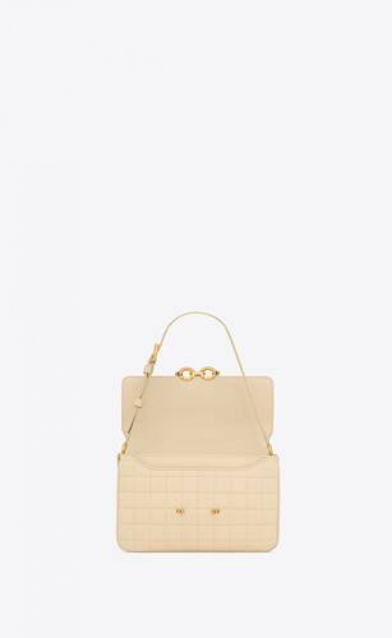 YSL Le Maillon Satchel In Quilted Nubuck Suede White | Philippines_YSL78911