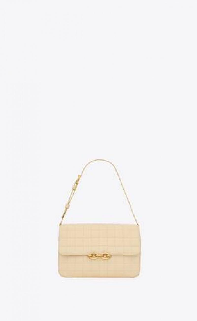 YSL Le Maillon Satchel In Quilted Nubuck Suede White | Philippines_YSL78911